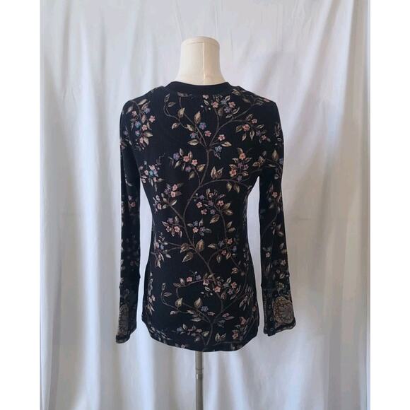 Sold! Sundance Womens Designer Black Floral Thermal Long Sleeve Tee Top Small - Picture 4 of 5